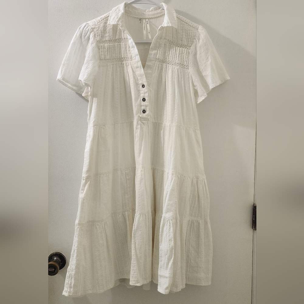 By Anthropologie Elegant White Button-Down Dress, Size Extra Small, Cotton.